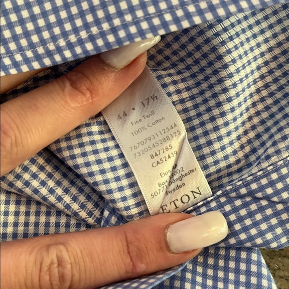 Like New 📈 ETON Contemporary Light Blue Microcheck Dress Shirt Sz 44 / 17.5 - Picture 6 of 6